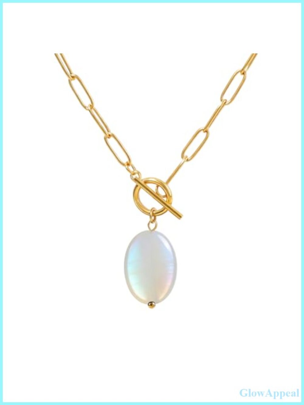Opal Pendant Paperclip Chain Necklace 18k Gold-Plated Toggle Necklace Women